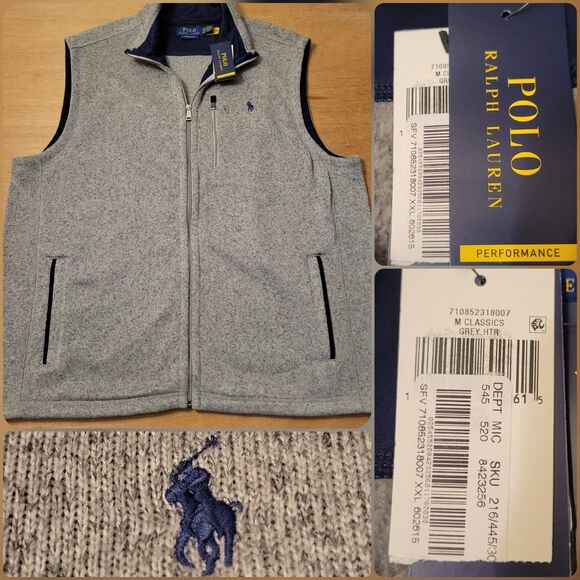 Polo Ralph Lauren Fleece Vest Mens 2XL Brushed Gray Performance Classic Full Zip